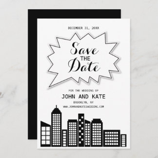Invitation Skyline noir et blanc Enregistrer la date