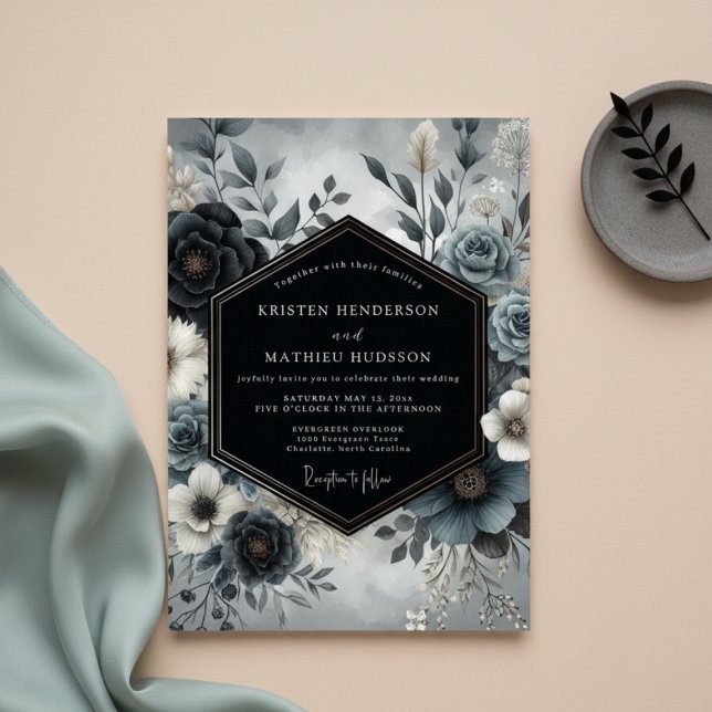 Invitation Slate Blue Bloom Wedding (Créateur téléchargé)