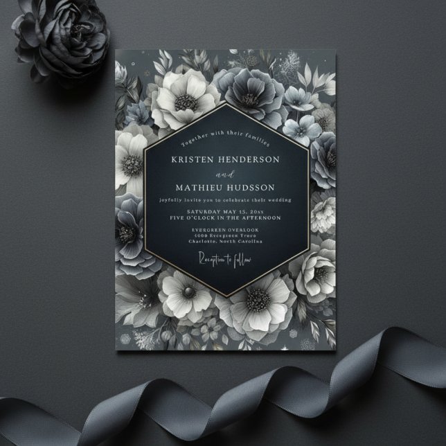 Invitation Slate Blue Bloom Wedding (Créateur téléchargé)