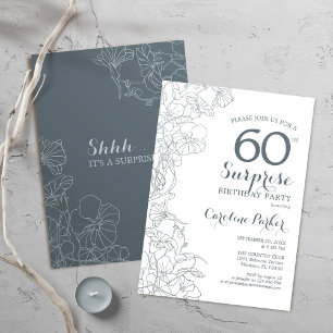 Invitation Slate Blue White Surprise 60e fête d'anniversaire