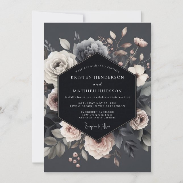 Invitation Slate Dramatic Flora Wedding (Devant)