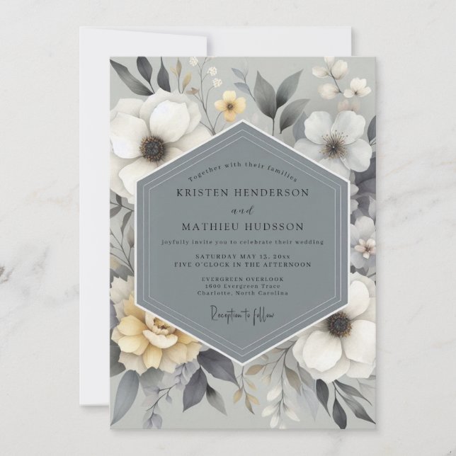 Invitation Slate Gray Floral Bloom Wedding (Devant)