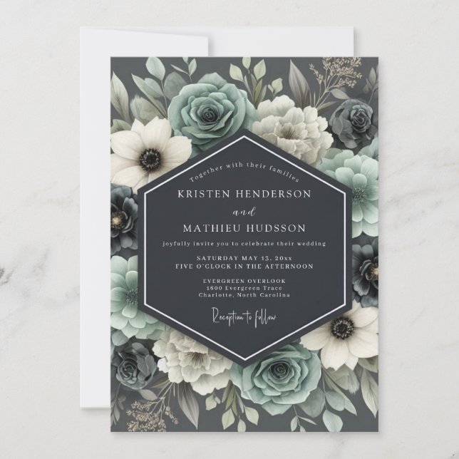 Invitation Slate & Ivory Moody Floral Wedding (Devant)