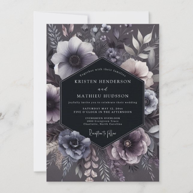 Invitation Slate Purple Floral Moody Wedding (Devant)