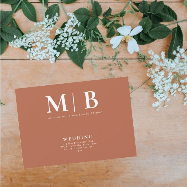Invitation Sleek & Simple Monogram Terracotta Aucun parent (Créateur téléchargé)
