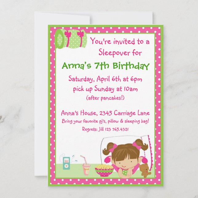 Invitation Sleepover Brunett (Devant)