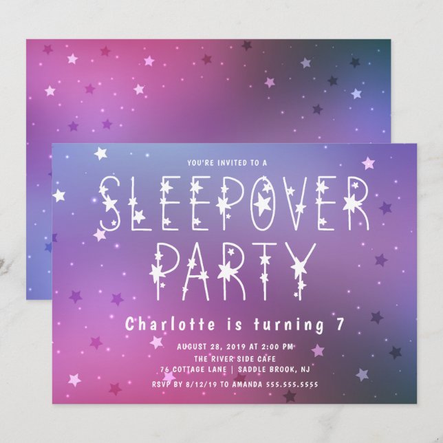 Invitation Sleepover de filles de nuit étoilée (Devant / Derrière)
