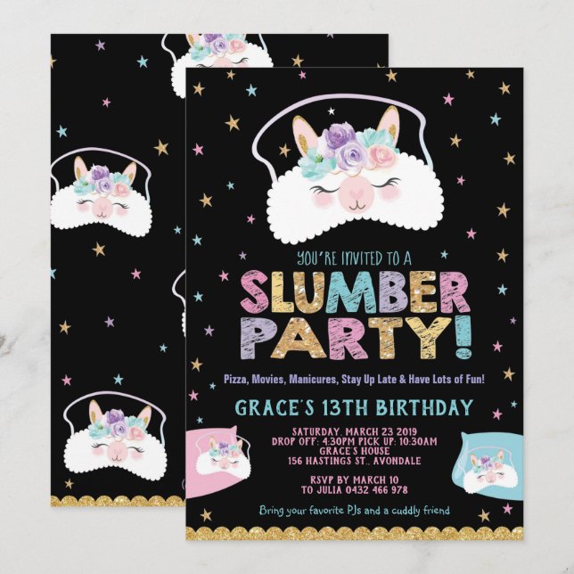 Invitation Sleepover d'invitation d'anniversaire de soirée (Devant / Derrière)