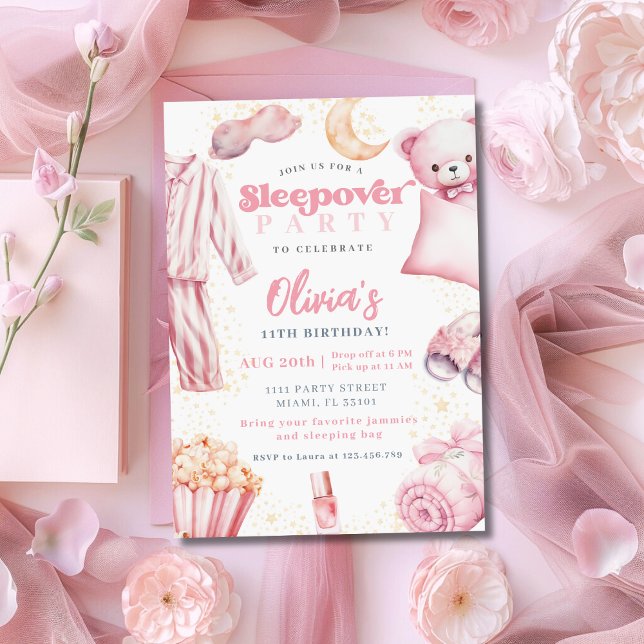 Invitation Sleepover Fête Fille Spa Rose Anniversaire (Créateur téléchargé)
