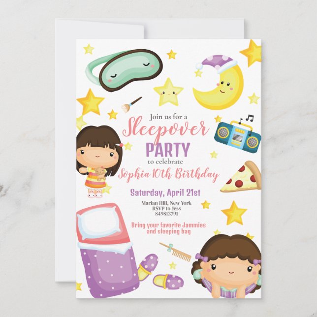 Invitation Sleepover Fille Fête de bois d'oeuvre anniversaire (Devant)