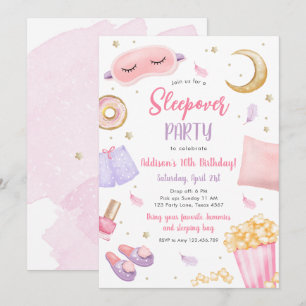 Invitation Sleepover Fille Spa rose Anniversaire Inv