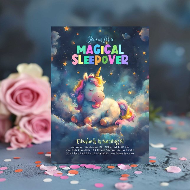 Invitation Sleepover Magique Unicorn Stwood Party Anniversair (Unicorn Slumber Party Birthday Invitations)