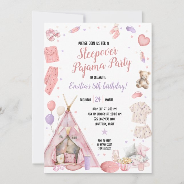 Invitation Sleepover Pajama Birthday Party (Devant)