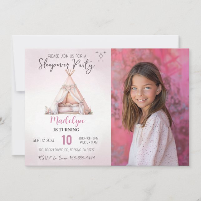 Invitation Sleepover Photo Boho Teepee Stwood Party Anniversa (Devant)