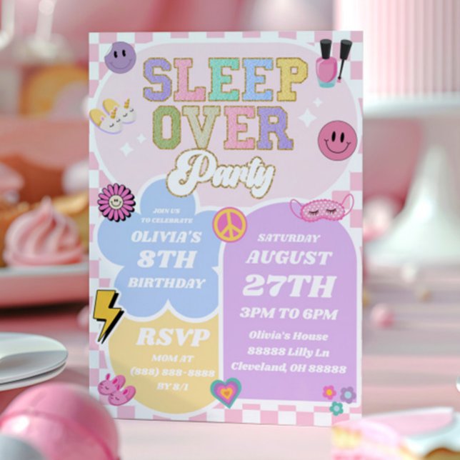 Invitation Sleepover Preppy Varsity Patch Anniversaire (Créateur téléchargé)