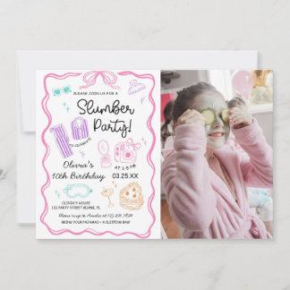 Invitation Sleepover Slumber Party Cute Girl Birthday Photo