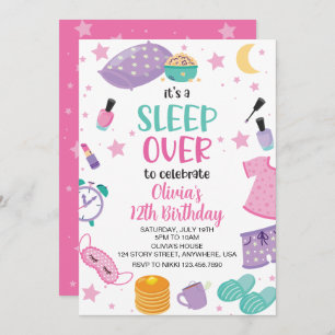 Invitation Sleepover soirée rose violet entre