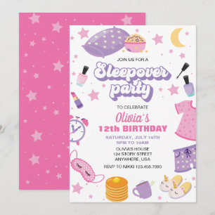 Invitation Sleepover soirée rose violet entre