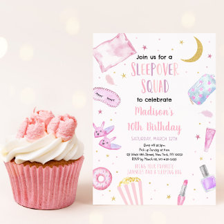 Invitation Sleepover Squad Pink Tween Girl Anniversaire