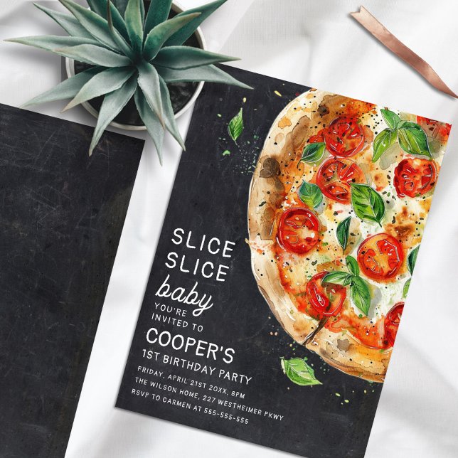 Invitation Slice Slice Baby Pizza moderne Premier anniversair (Créateur téléchargé)