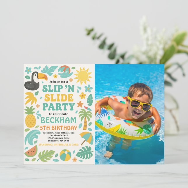 Invitation Slide de Slide de Boy Tropical Slip ’N’ Photo de f (Debout devant)