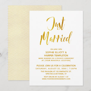 Invitation Slim Gold Chevron Mariés Post Fête de Mariage