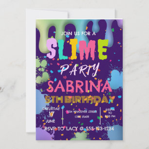 Invitation Slime fête d'anniversaire personnalisé