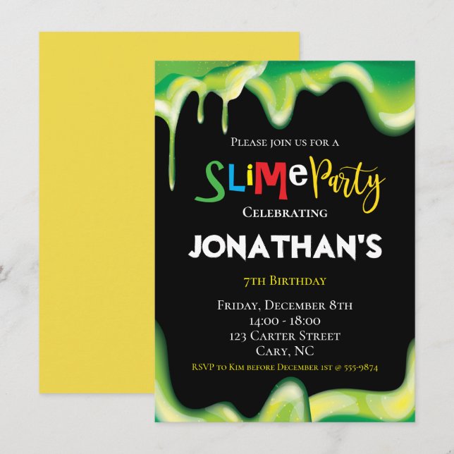 Invitation Slime Fun children Anniversaire fête (Devant / Derrière)