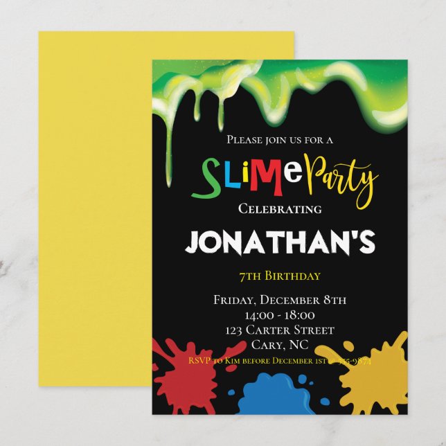 Invitation Slime Fun children Anniversaire fête (Devant / Derrière)