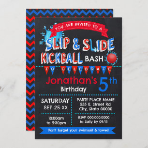 Invitation Slip et Slide Kickball Anniversaire Rouge Blanc Bl
