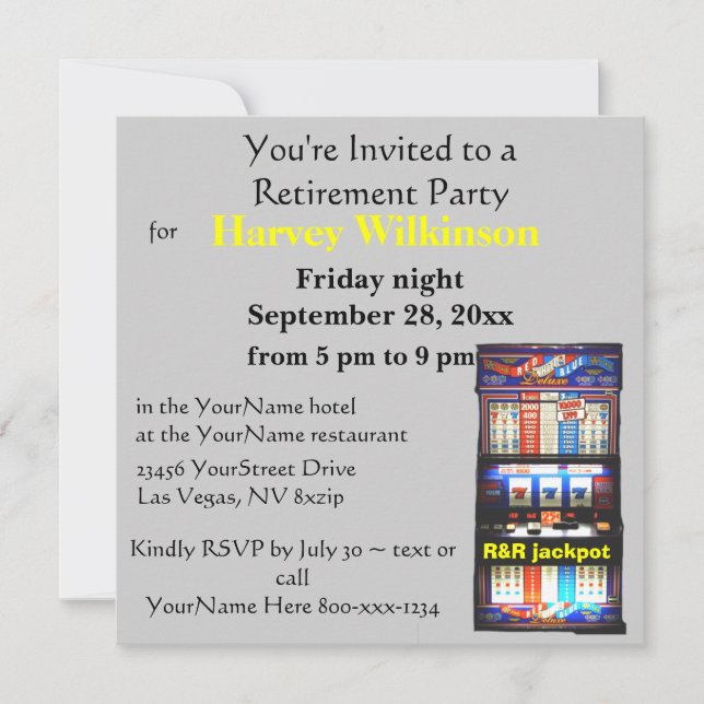 Invitation Slot Machine Casino Theme Retirement Party (Devant)