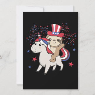 Invitation Sloth Avec Unicorn Pour Le 4 Juillet Feu D'Artific