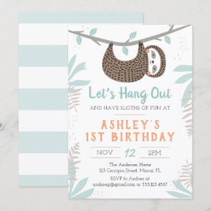 Invitation Sloth Birthday Party Invite