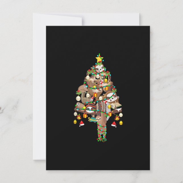 Invitation Sloth Christmas Tree Lights Xmas Lover Joyeux Slot (Devant)