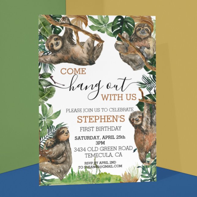 Invitation Sloth Come Hang out avec nous Anniversaire (Créateur téléchargé)