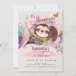 Invitation Sloth Sleepover Invitation, Sloth Teepee Invitatio