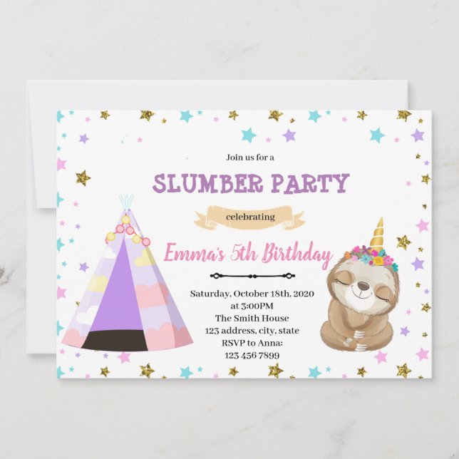 Invitation Slothicorn dormir l'invitation d'anniversaire (Devant)
