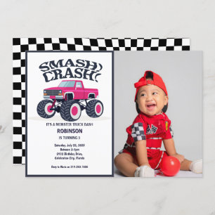 Invitation Smash Crash - Moderne Monster Rose Photo Camion
