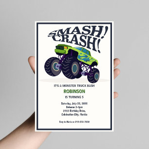 Invitation Smash Crash - Moderne Monster Vert Camion Annivers