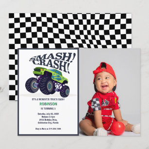 Invitation Smash Crash - Moderne Monster Vert Photo Camion