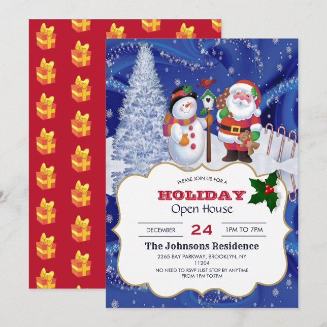 Invitation Smiling snowman et Santa Claus (Devant / Derrière)