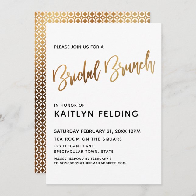 Invitation Smooth Gold Ombre Bridal Brunch Typographie (Devant / Derrière)
