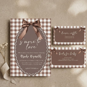 Invitation S'more à aimer Baby Shower marron Gingham Bow 