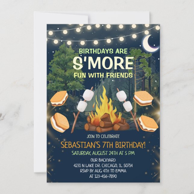 Invitation S'more Fun Campfire Smores Birthday Party (Devant)