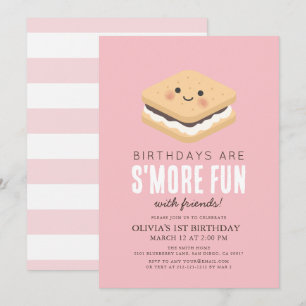 Invitation S'more Fun Kawaii Rose fille 1er anniversaire