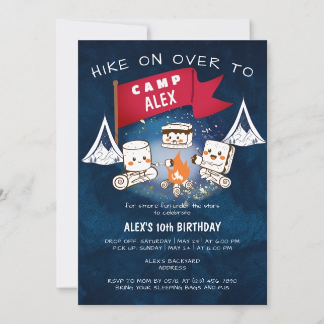 Invitation S'more Fun Under Stars Sleepover Camping Anniversa (Devant)