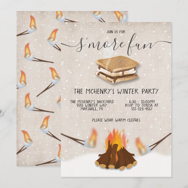 Invitation S'more fun Winter Holiday Party (Devant / Derrière)