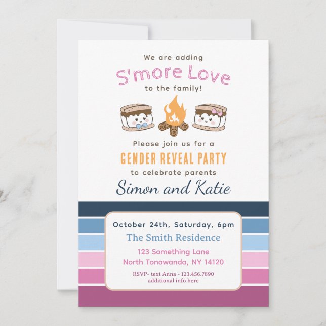 Invitation S'more Love thème bébé genre révéler l'invitation (Devant)