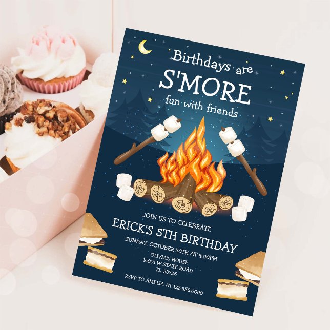 Invitation S'mores Birthday Party S'mores Camping Birthday (Créateur téléchargé)