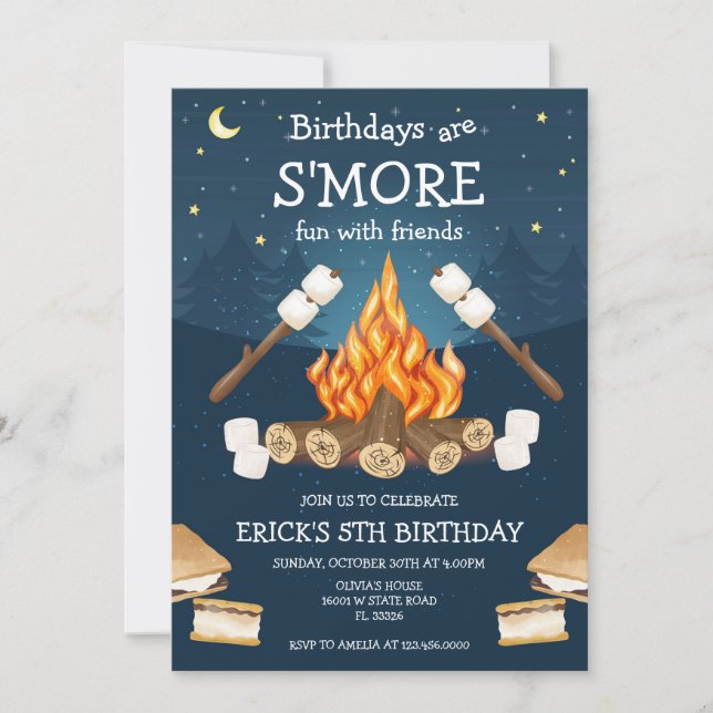 Invitation S'mores Birthday Party S'mores Camping Birthday (Devant)
